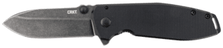 The CRKT Squid is a black stonewash D2 steel plain edge drop point folding knife with G10 grips.